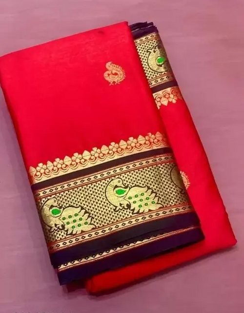 Women's Traditional Paithani Cotton Silk Saree with Blouse Pieces (