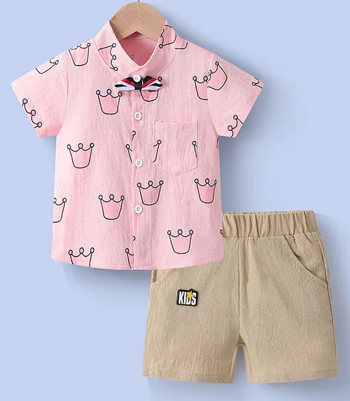 Half Sleeves Shirt & Shorts Set Crown Print  (Size-4-5YEAR)