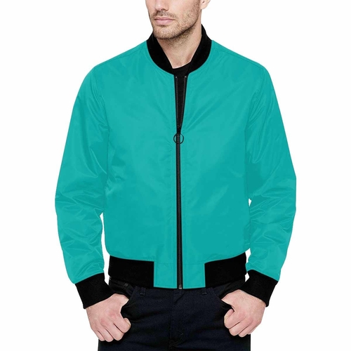 Mens Jacket - Greenish Blue and Black Bomber Jacket