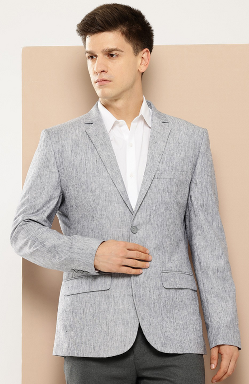 Men's Solid Slim Fit Single-Breasted Formal Blazer (Color Grey) (Size