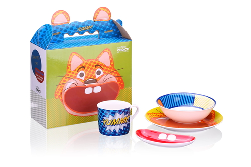 Porcelain children dinnerware Pop Cat - 4 elements