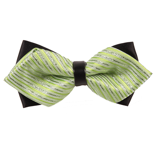 Diamond Tip Pre-Tied Bow Tie - Thin Stripes Mint Green & Silver