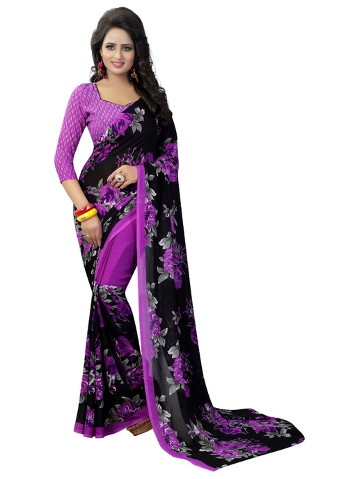 Generic Women's Georgette Saree(Purple, 5.5-6mtrs)