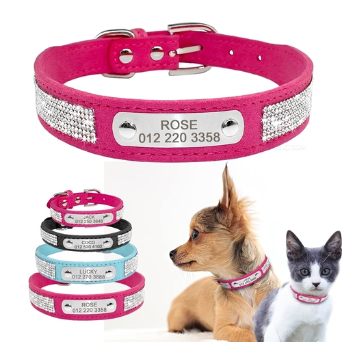 Soft Rhinestone Engraved Dog Collar For Small
