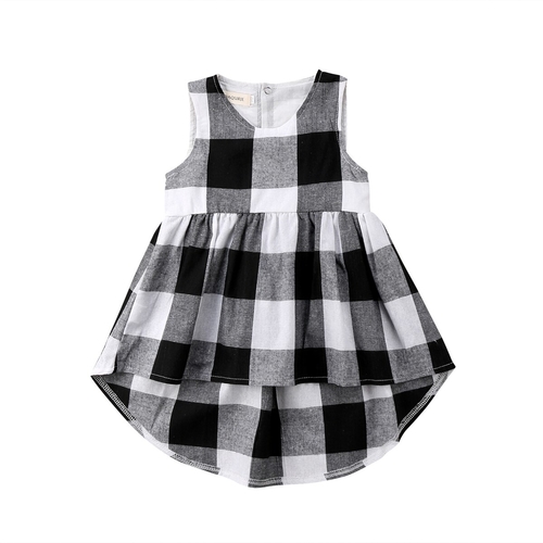  Kids Baby Girls Princess Sundress Plaid