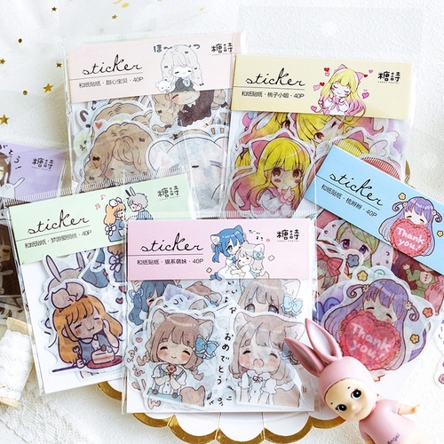 40PCS/ PACK Cute Cat Girl Sticker Diary