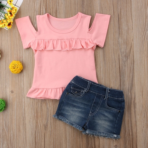 Boutique Baby Girls Summer Outfits Tops Denim