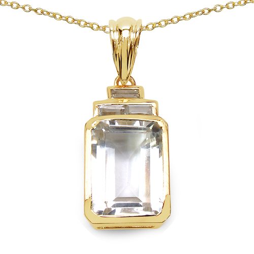 14K Yellow Gold Plated 7.70 Carat Genuine Crystal Quartz & White Topaz