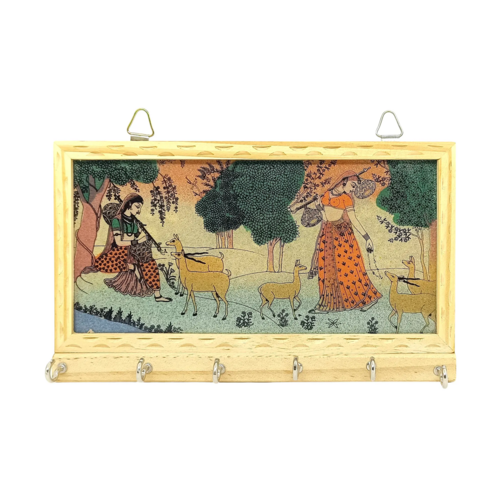 Premium Handcrafted Wooden Key Holder Rajasthani Gemstone Painting, 6