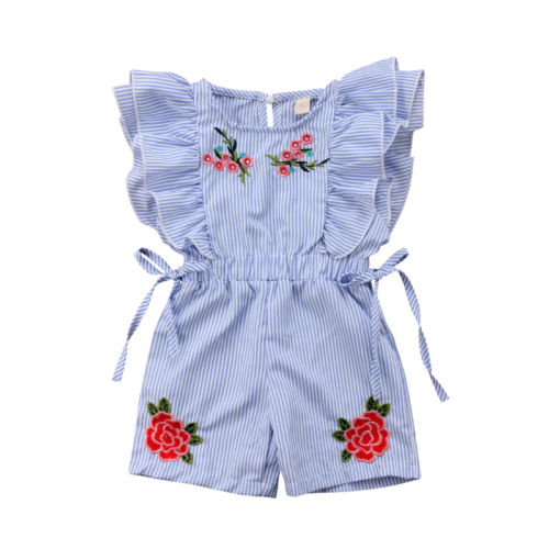 Toddler Kids Baby Girl Flower Stripe Ruffle Romper