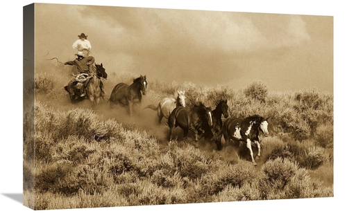 Global Gallery GCS-453703-1624-142 16 x 24 in. Cowboys Herding A Horse