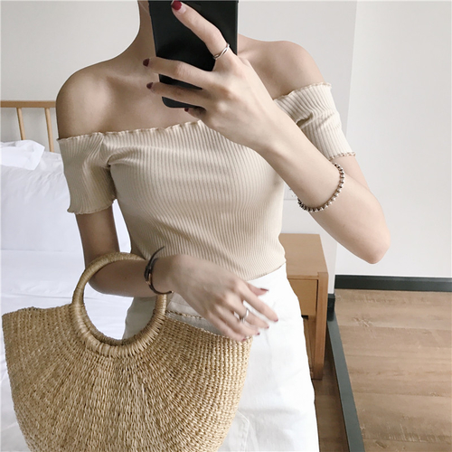 Korean Ladies Off The Shoulder Solid T shirt