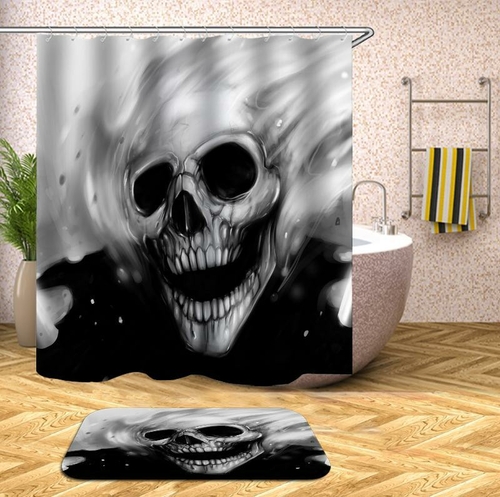 Black N White Skull Ghost Shower Curtain