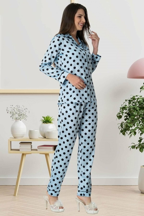 Shopymommy 1550 Satin Polka Dot Front Button Maternity & Nursing