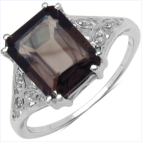 3.08 Carat Genuine Smoky Quartz & White Topaz .925 Sterling Silver