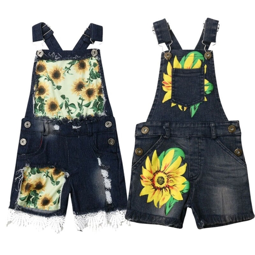 Fashion Kids Baby Girl Sunflower Denim Romper