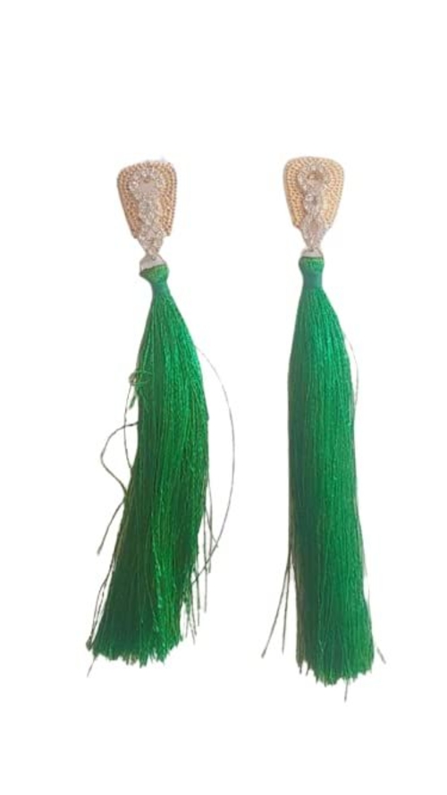 Handmade Tassel Stud Earrings for Women's & Girl's (Green)