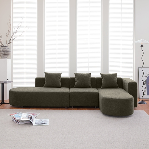 Modern  L shape boucle Sofa with curved seat (facing right)