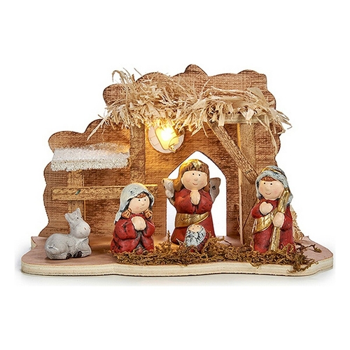 Christmas nativity set LED Light 24,5 x 14,5 x 9,5 cm Ceramic Red Grey