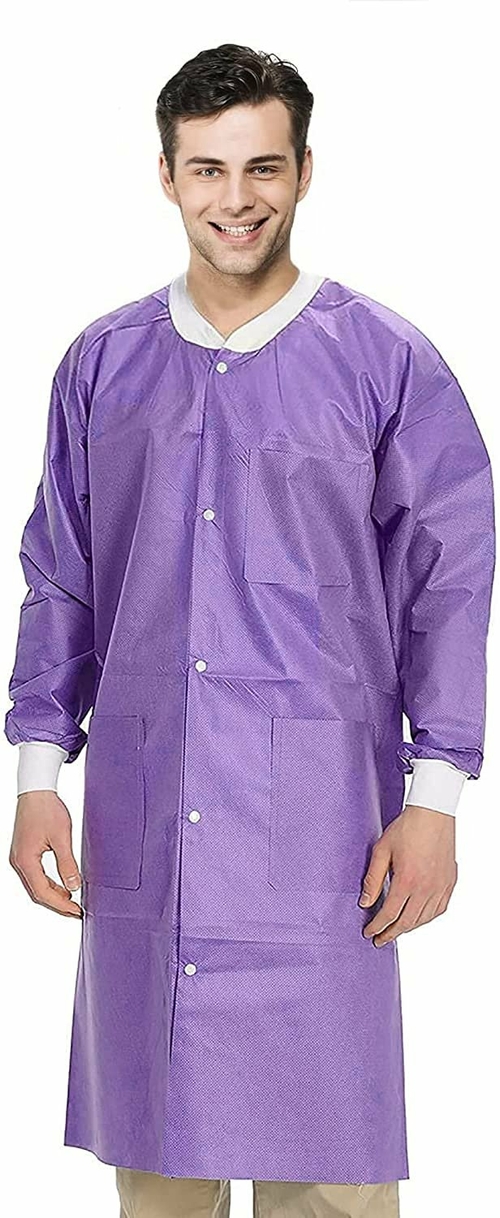Disposable Lab Coats. Pack of 10 Purple SMS Lab Coats Large. 45 GSM