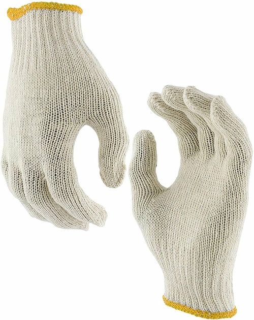 Pack of 192 Pairs Beige String Knit Gloves 10" Large Size. Washable