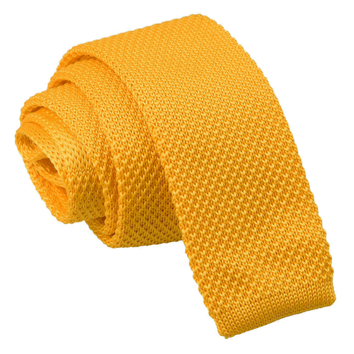 Plain Knitted Skinny Tie - Marigold Yellow
