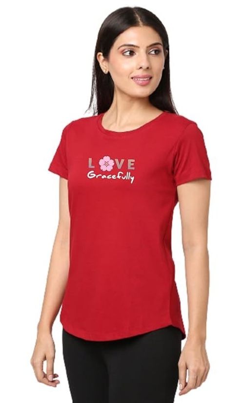 ROUND NECK HALF SLEEVES "LOVE GRACEFULLY" PRINTED TSHIRT FOR WOMEN