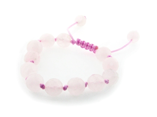 Fronay 722133R 7 - 9 in. Genuine Natural Rose Quartz Macrame Shamballa