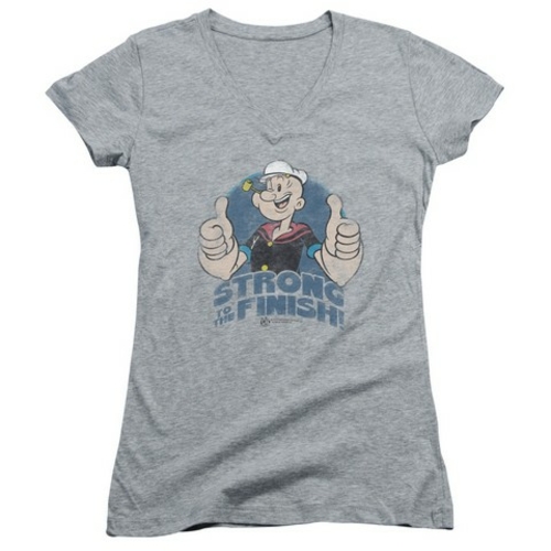 Trevco Popeye-To The Finish Junior V-Neck Tee, Athletic Heather - 