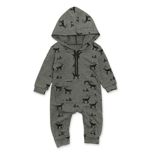 Kids Infant Baby Boys Hooded Romper Cartoon Animal