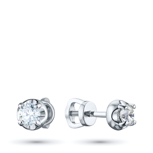 14K White Gold Earring Studs with 2 Round-Cut Lab-Created Diamonds