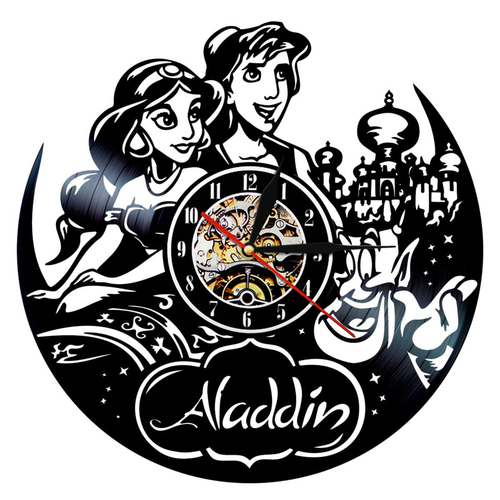 ALADDIN AND JASMINE DISNEY MOVIE HANDMADE VINYL RECORD WALL CLOCK