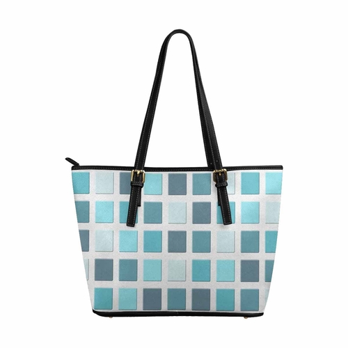 Large Leather Tote Shoulder Bag - Mosaic Tiles Blue
