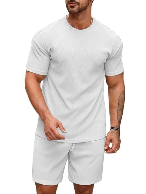 Solid Co-ord Set for Men's (Round Neck Tshirt with Matching shorts) 