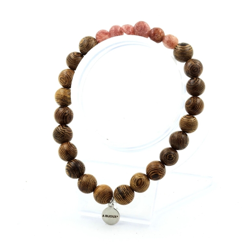 Ruby from Brazil + wood 8 mm beads Bracelet. 