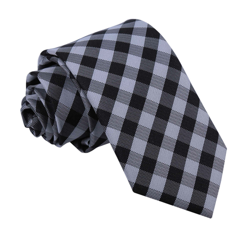 Gingham Check Slim Tie - Black
