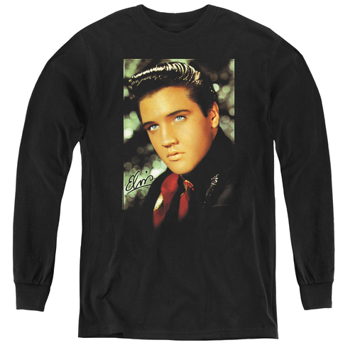 Elvis Presley & Red Scarf Youth Long Sleeve T-Shirt, Black - Small