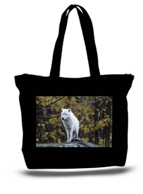 Lone White Wolf Large Tote New Zipper Bag