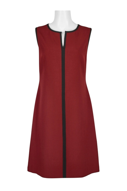 Evan Picone Crew Split Neck Sleeveless Zipper Back Solid Crepe Dress