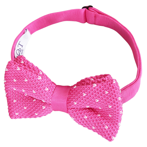 Flecked V Polka Dot Knitted Pre-Tied Bow Tie - Fuchsia Pink