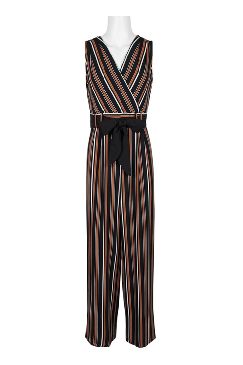 Emma & Michele V-Neck Sleeveless Tie Front Stripe Pattern Stretch