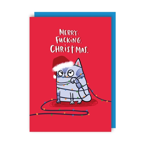 Merry Christmas Funny Rude Cat Card (Pack of 6)