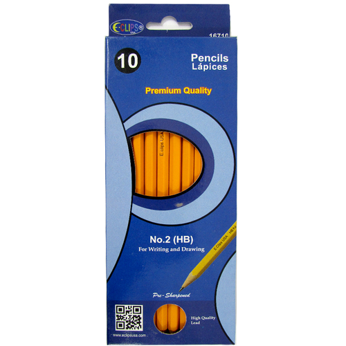 E-Clips #2 HB Pencils - 10 Count, Yellow, Pre-sharpened