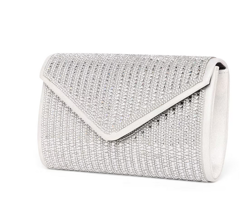 Embellished Clutch with Chain Strap Glass Handwork