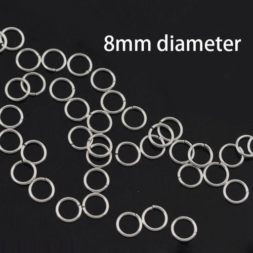 400pcs Rhodium 1.2*8 mm Metal Open Split Rings 8mm
