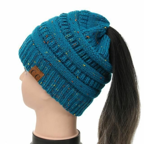 Soft Knit Ponytail Confetti Beanie