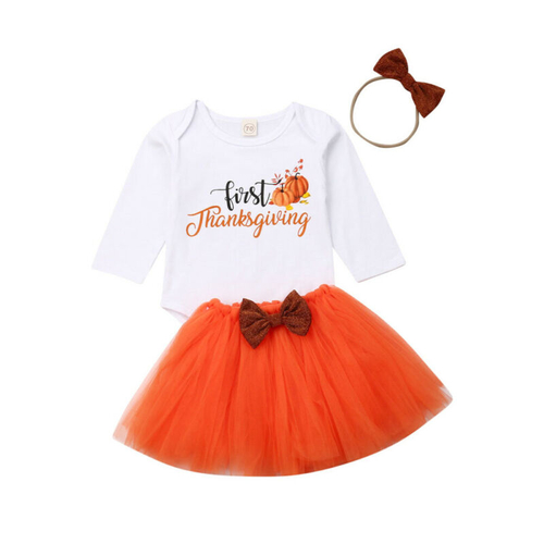 Cute Newborn Baby Girl Thanksgiving Clothes 3Pcs