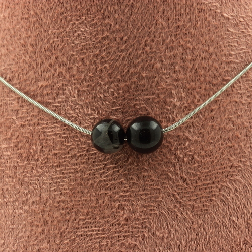 Schorl Tourmaline from Brazil 8 mm 2 beads necklace.