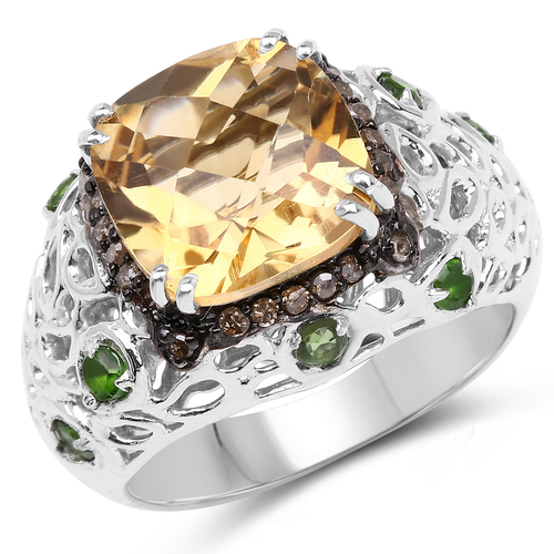 4.13 Carat Genuine Citrine, Chrome Diopside & Champagne Diamond .925