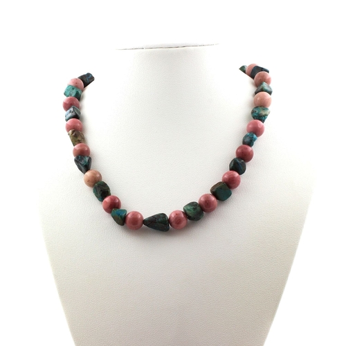 Chrysocolla from the USA + Rhodonite 8 mm beads necklace.